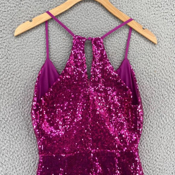 Lulus Dress Women Extra Small Hilaria Fuschia Sequin Bodycon Surplice Mini Party - Picture 5 of 12